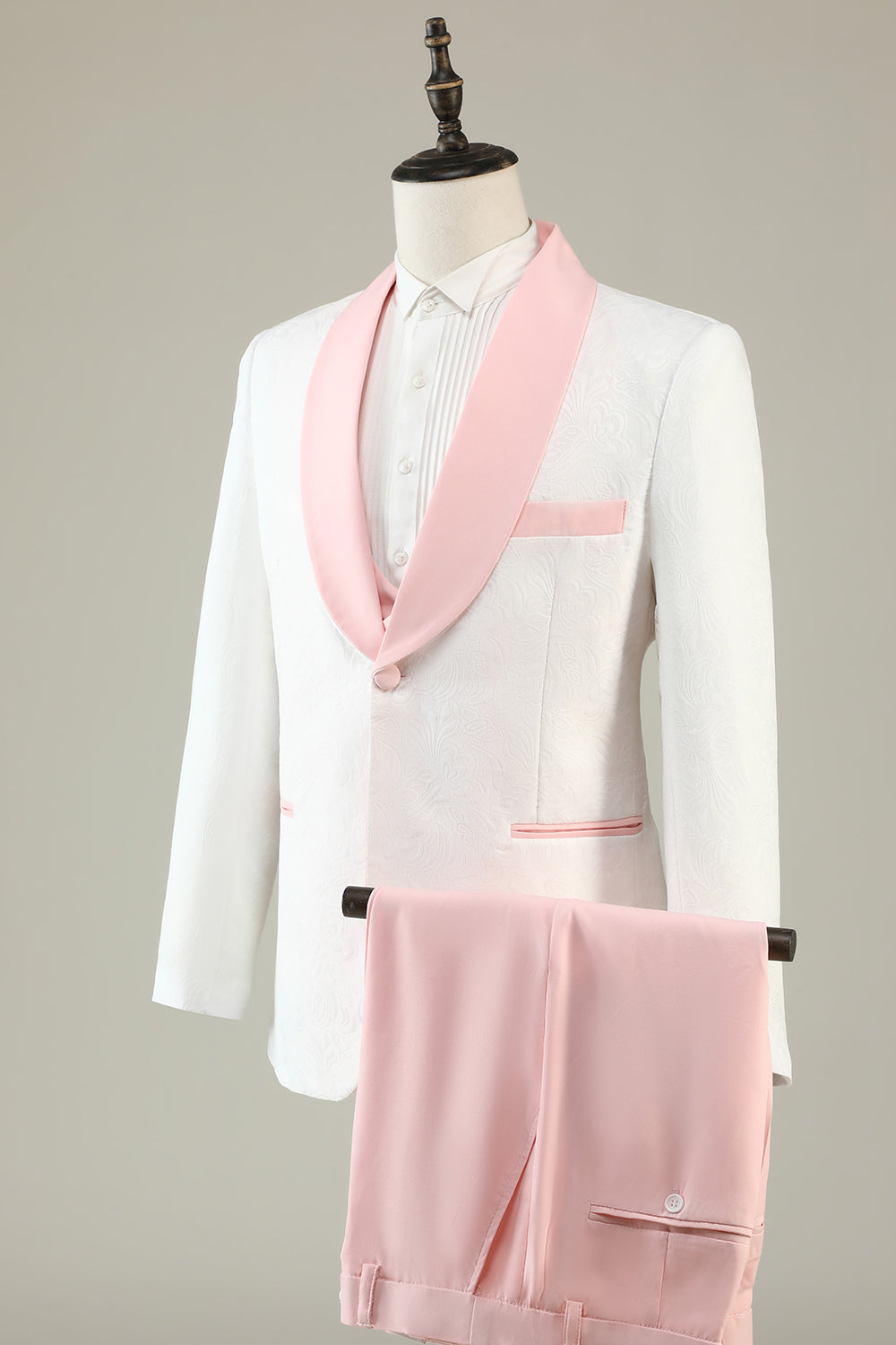 Slim Fit Men's Prom Suit in Light Pink with Shawl Lapel and Single Button