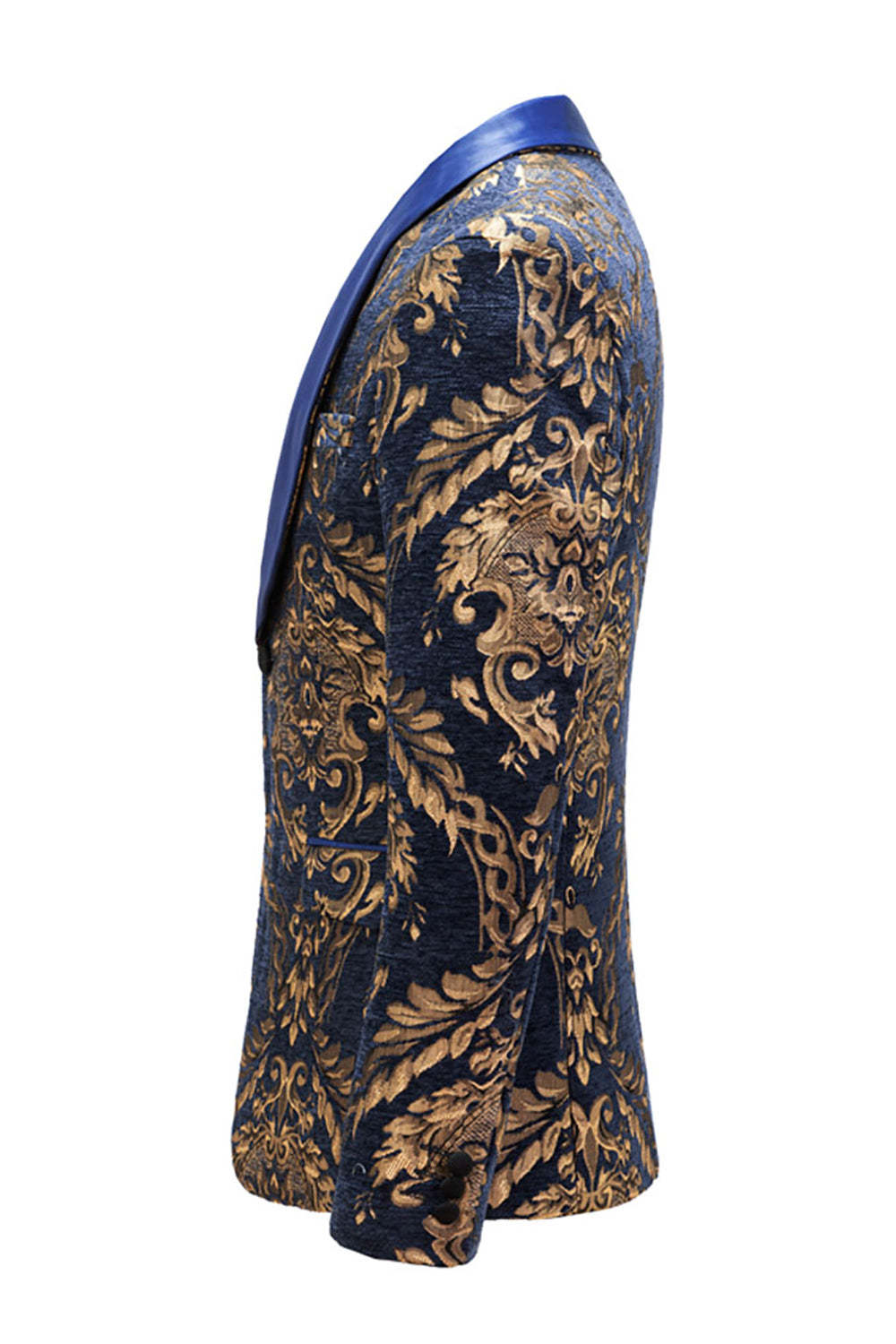 Men's Royal Blue Blazer Featuring Golden Jacquard