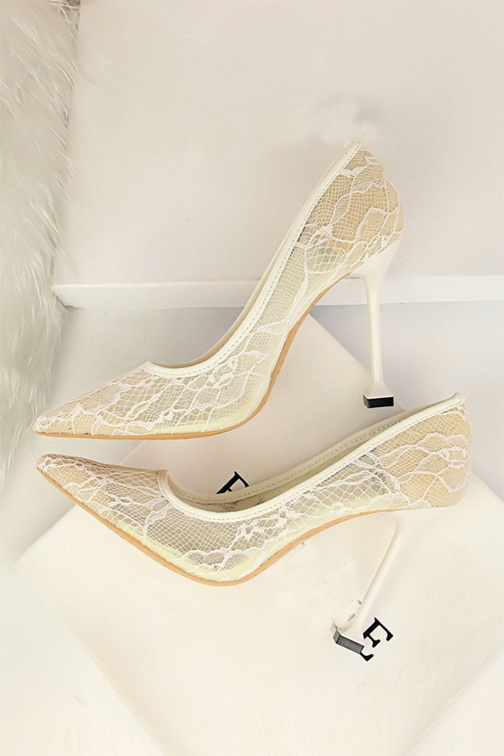 Pointy Stiletto Heels in Black Lace