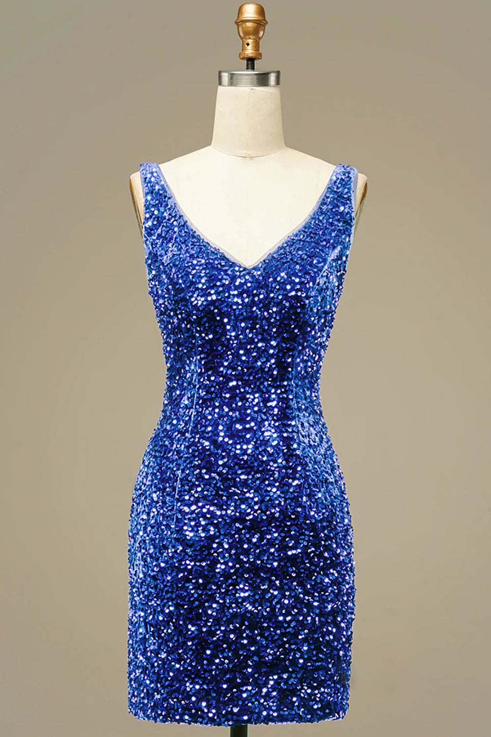Light Blue Open Back Sequins Tight Cocktail Dress