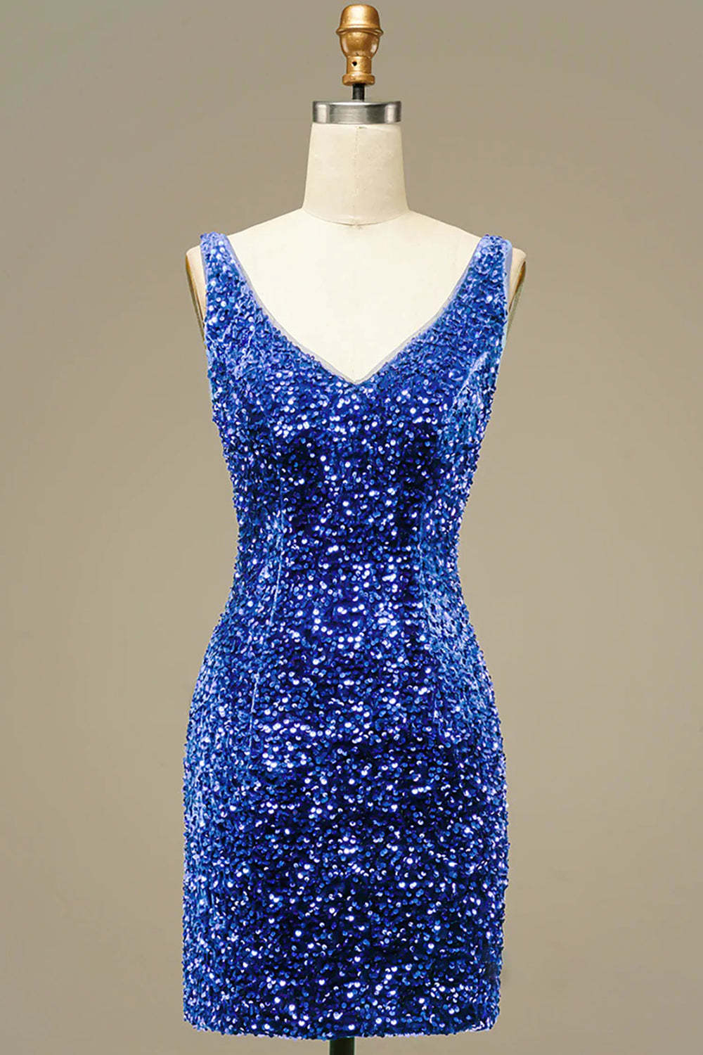 Light Blue Open Back Sequins Tight Cocktail Dress