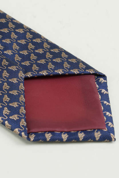 Formal Navy Jacquard Satin Tie with Print