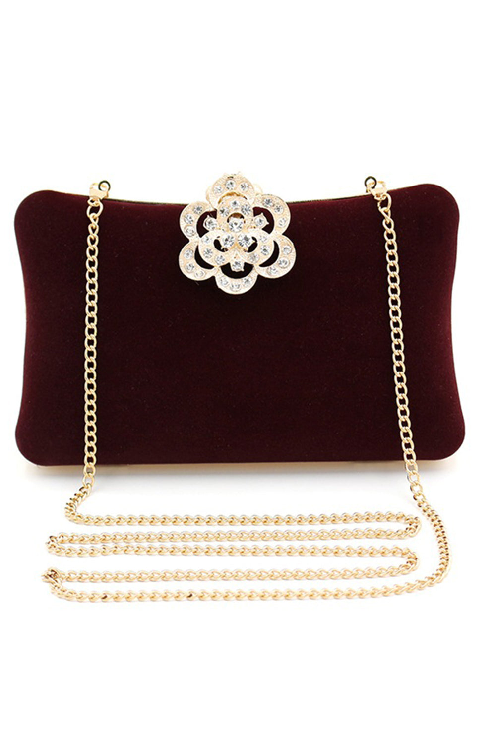 Shoulder Bag in Burgundy Velvet with Chain Strap