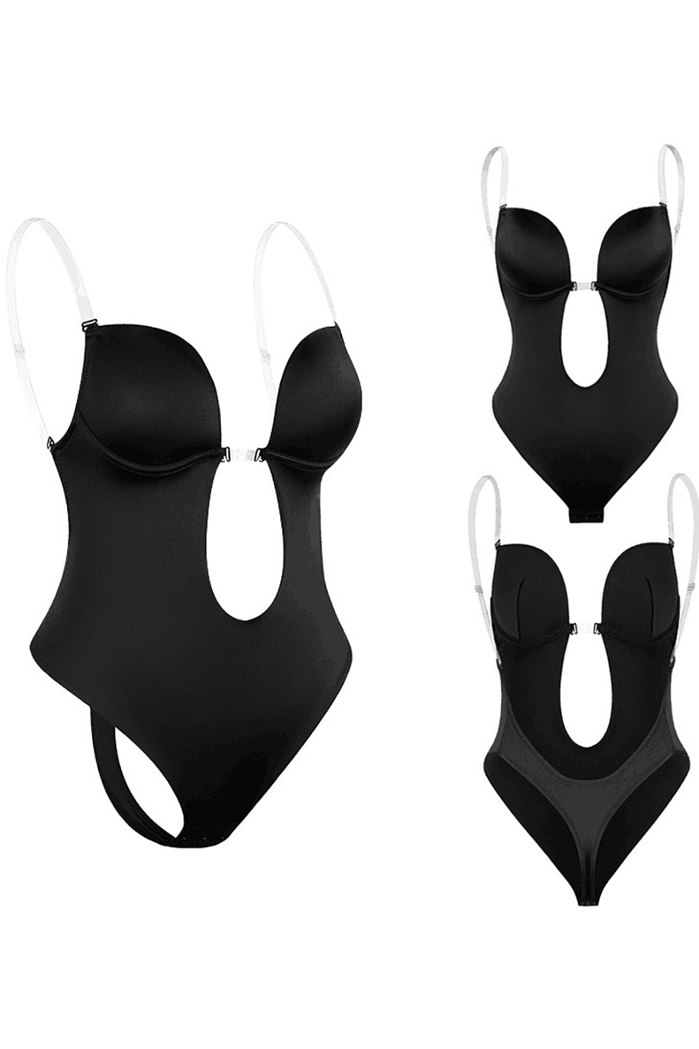 Push-Up Shapewear with Tummy Control in Black Cut-Out Design