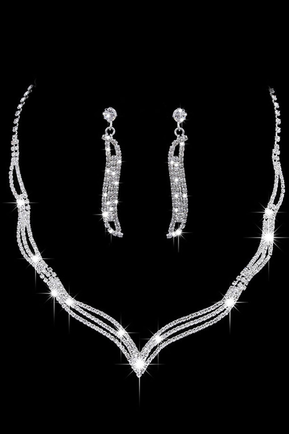 Jewelry Set with Silver Crystal Necklace and Earrings