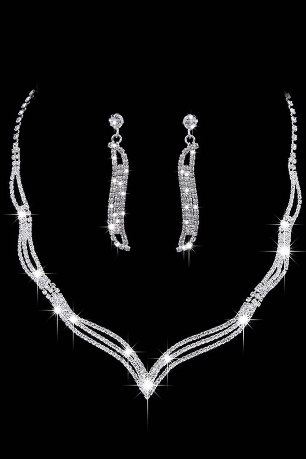 Jewelry Set with Silver Crystal Necklace and Earrings