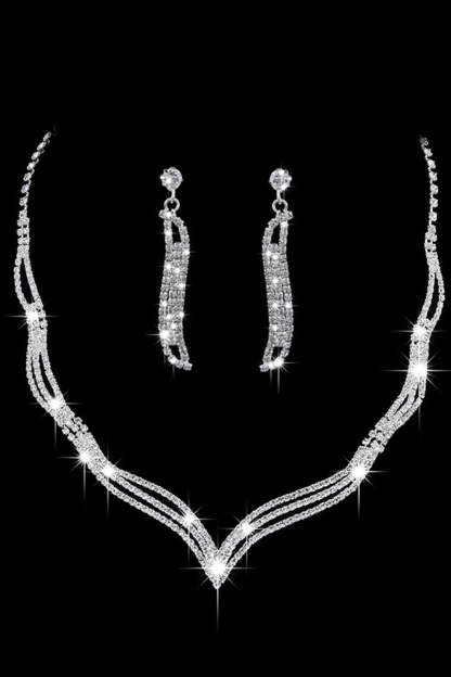 Jewelry Set with Silver Crystal Necklace and Earrings