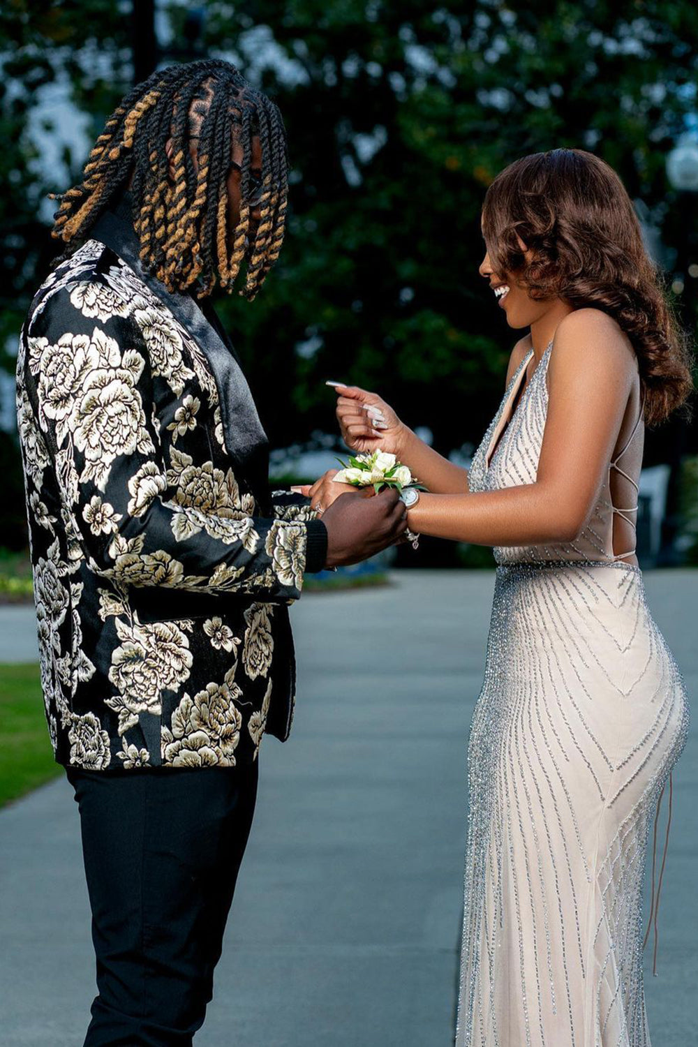 Men's Prom Blazer with Jacquard Flower Shawl Lapel