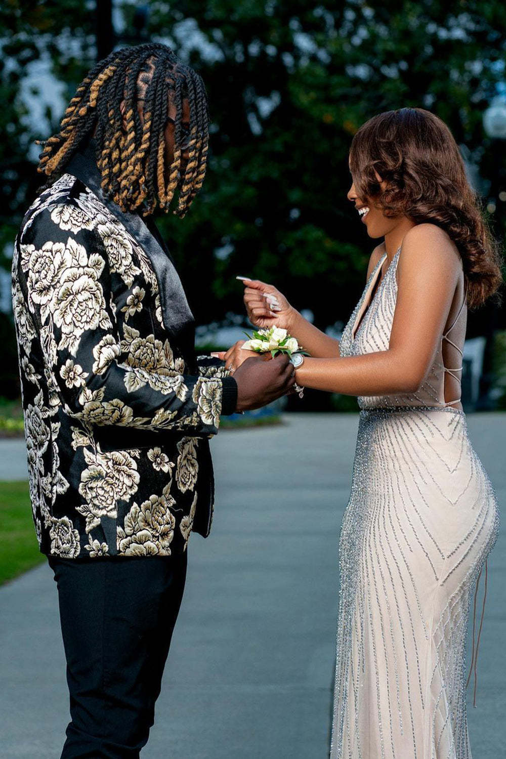 Men's Prom Blazer with Jacquard Flower Shawl Lapel