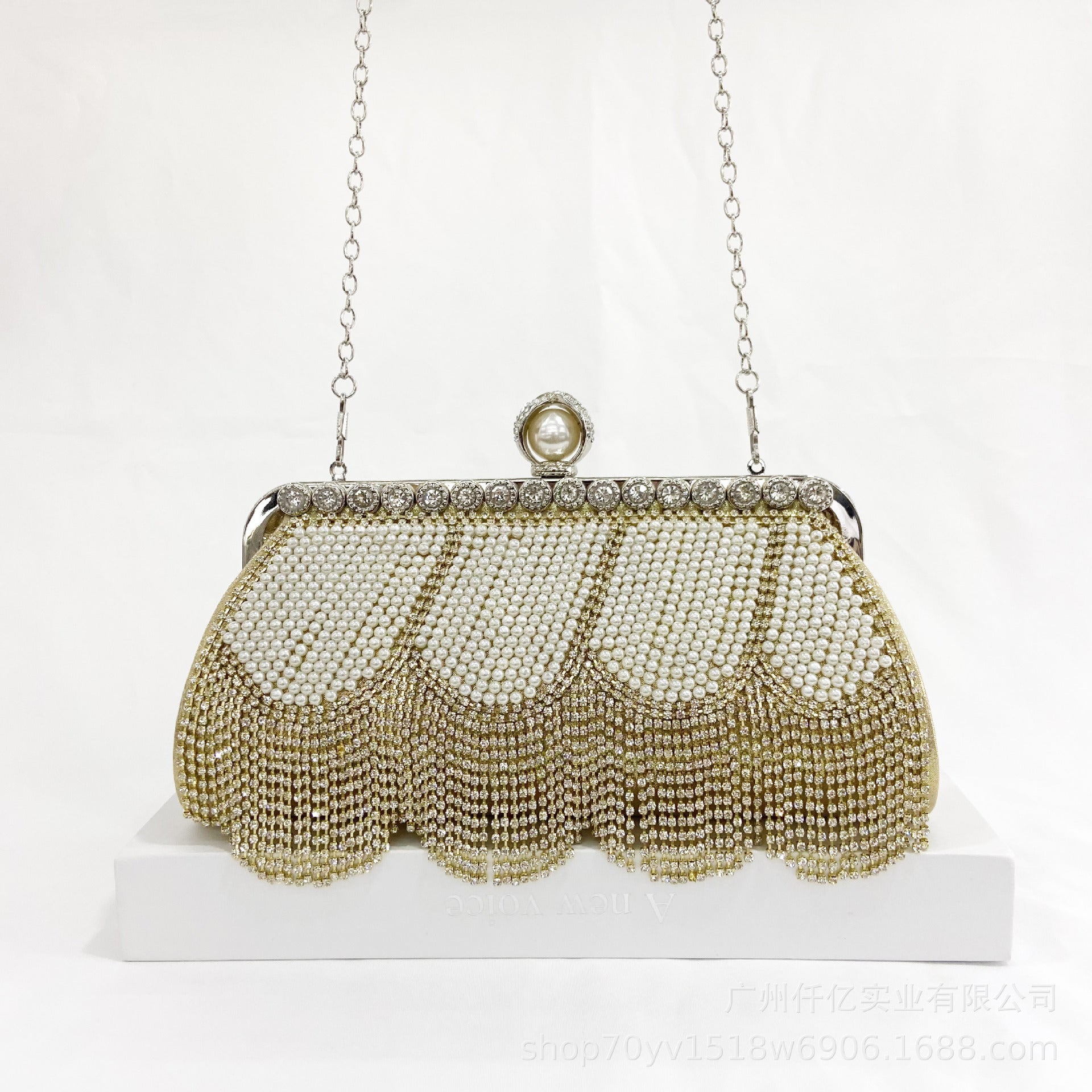 Party Handbag with Black Beaded Fringes