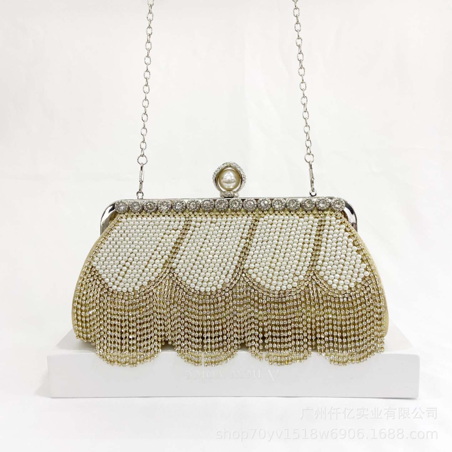 Party Handbag with Black Beaded Fringes