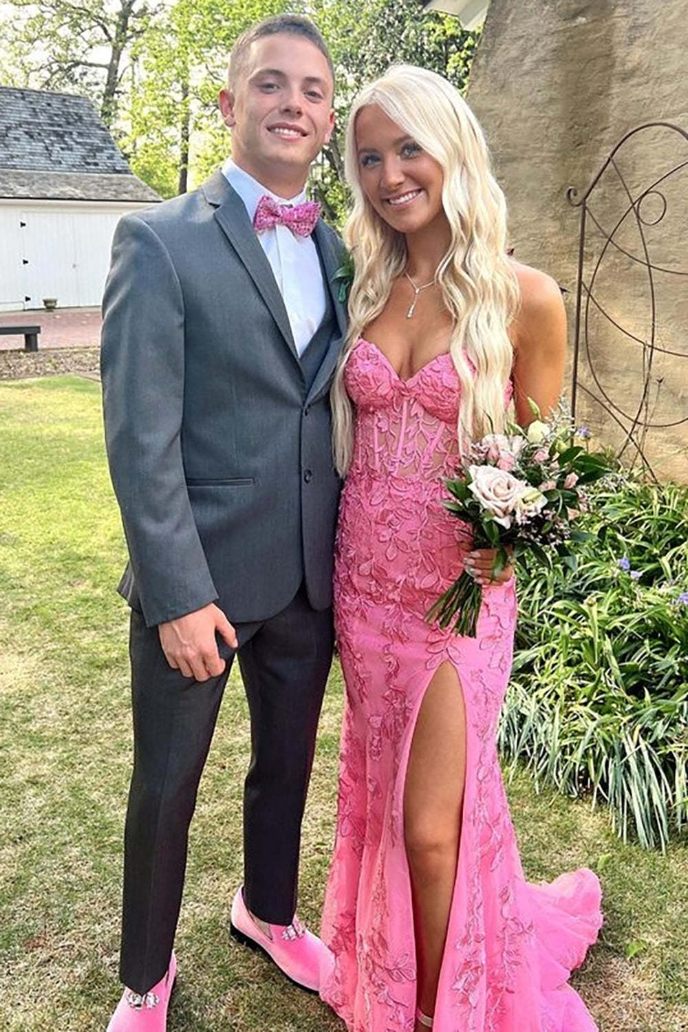 Grey Men's Party Suits with Notched Lapel and Two Buttons