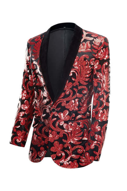 Men's 2-Piece Suits with Shawl Lapel One Button and Red Sequins