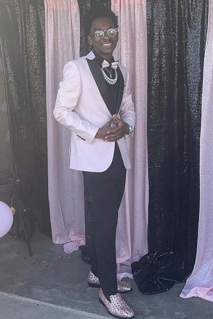 Men's Light Pink Prom Blazer with One-Button Peak Lapel Jacquard