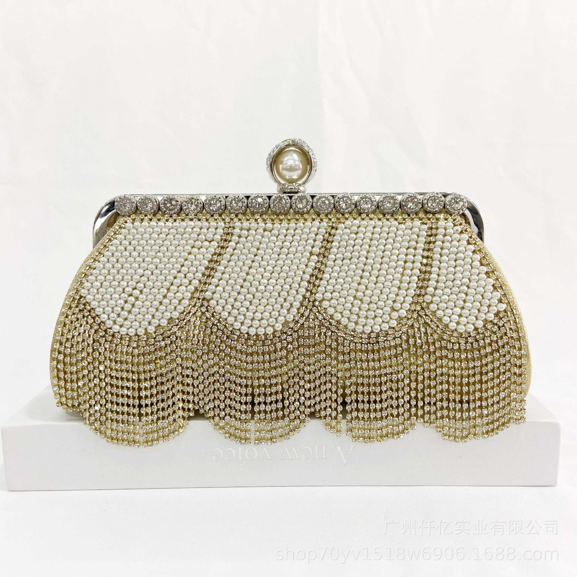 Party Handbag with Black Beaded Fringes