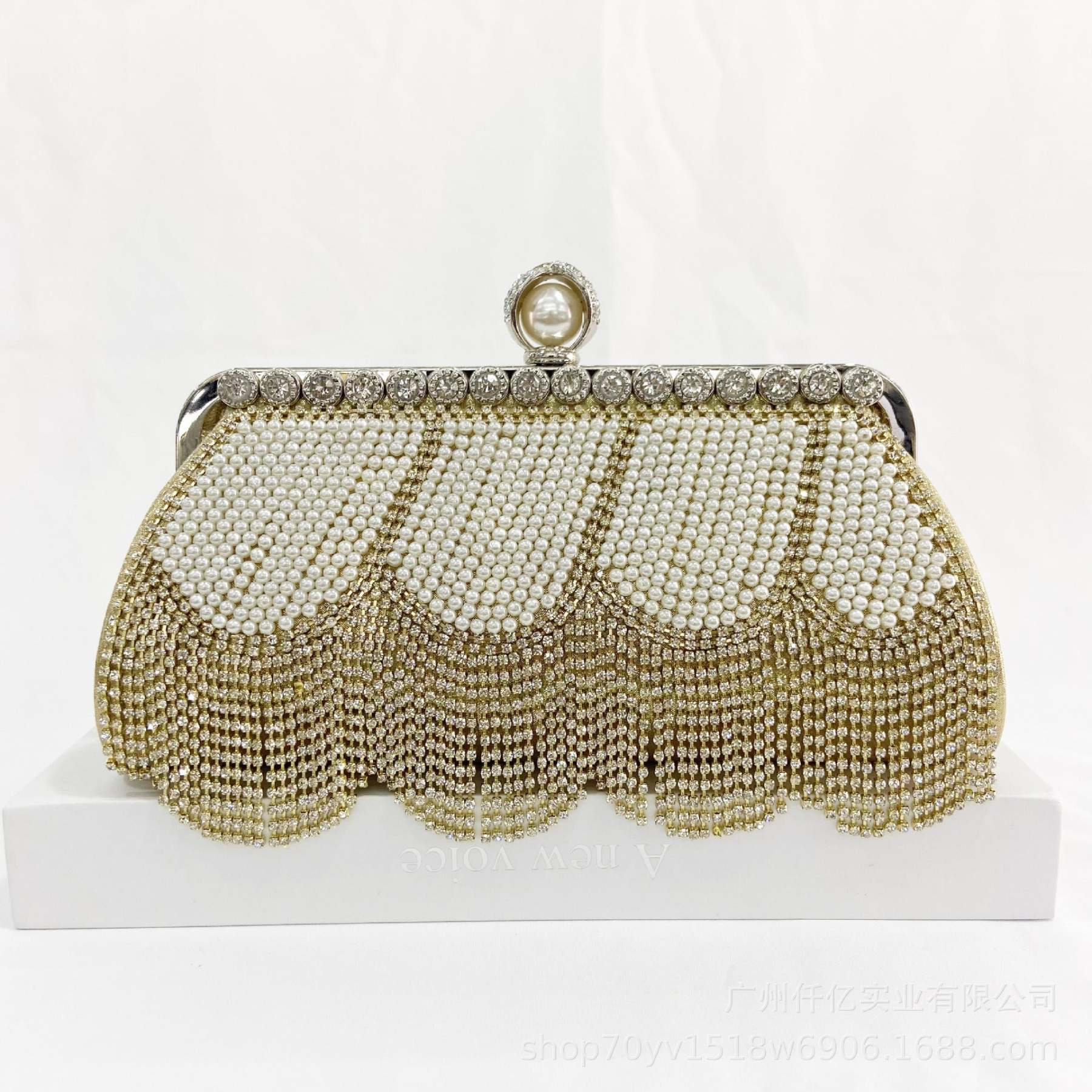 Party Handbag with Black Beaded Fringes