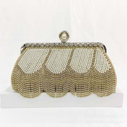 Party Handbag with Black Beaded Fringes
