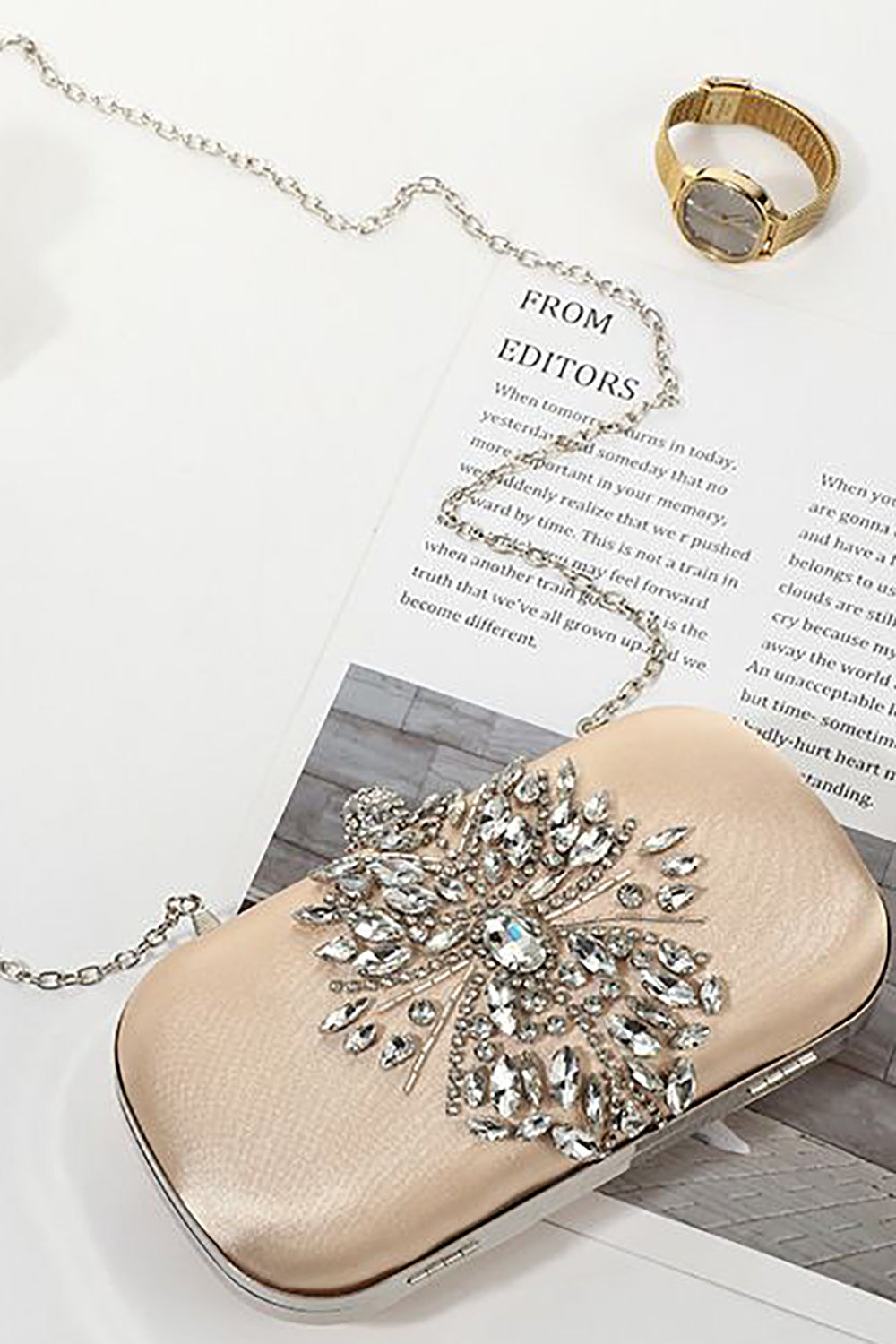 Evening Clutch Bag with Champagne Rhinestones