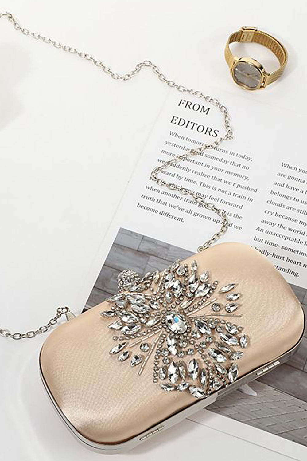Evening Clutch Bag with Champagne Rhinestones