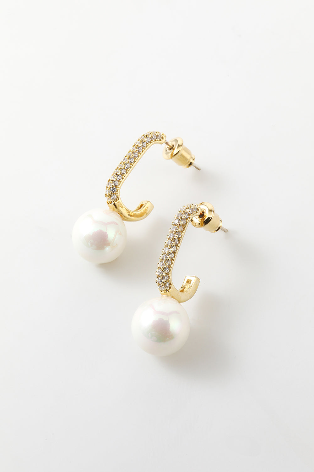 Golden Earrings with Pearl Beading
