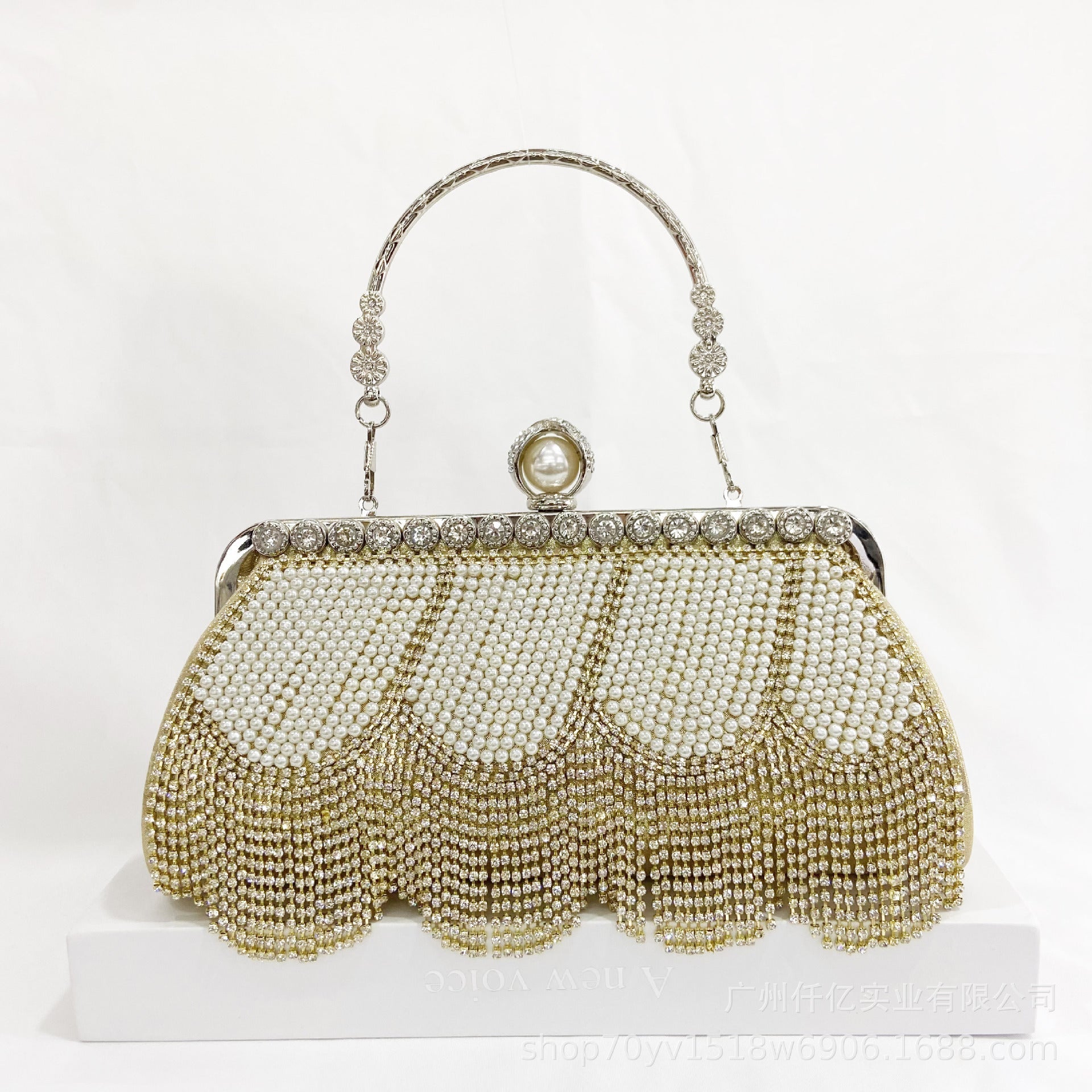 Party Handbag with Black Beaded Fringes