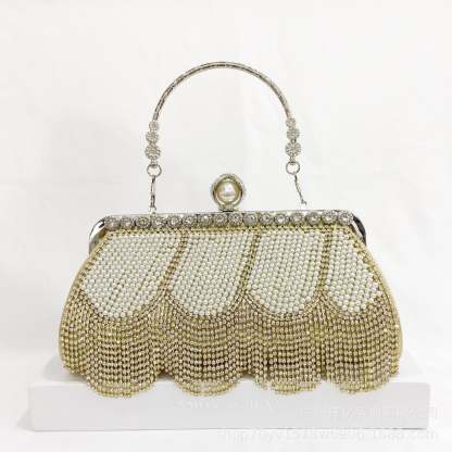 Party Handbag with Black Beaded Fringes