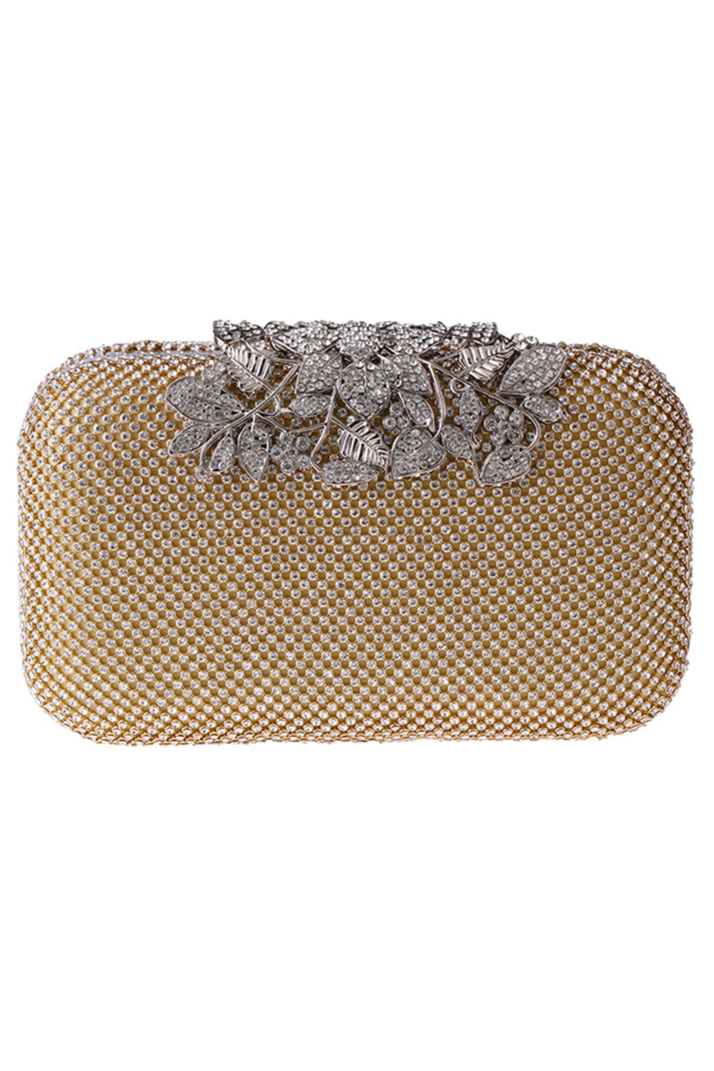 Prom Clutch Adorned with Golden Beads and Crystals