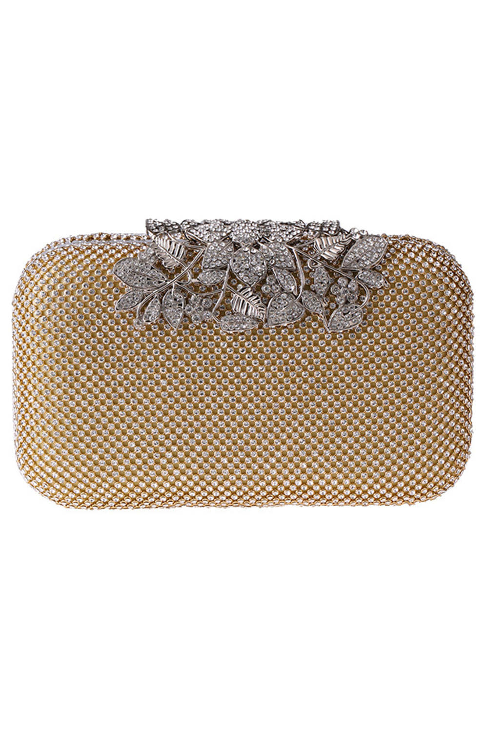 Prom Clutch Adorned with Golden Beads and Crystals