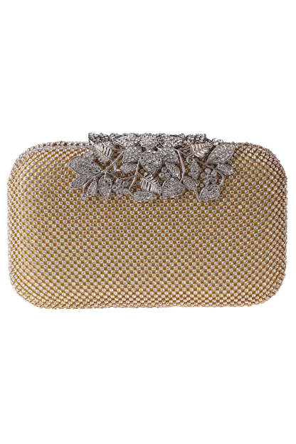 Prom Clutch Adorned with Golden Beads and Crystals