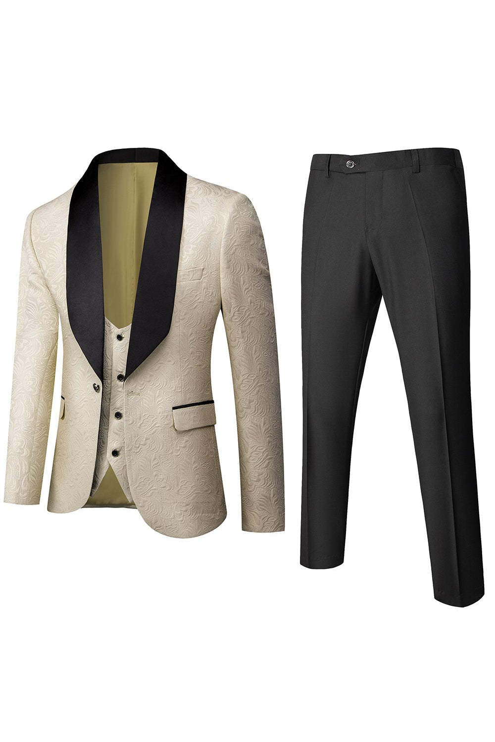 Men's 3-Piece Prom Suits in White Jacquard