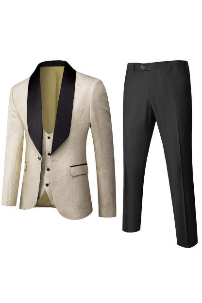 Men's 3-Piece Prom Suits in White Jacquard