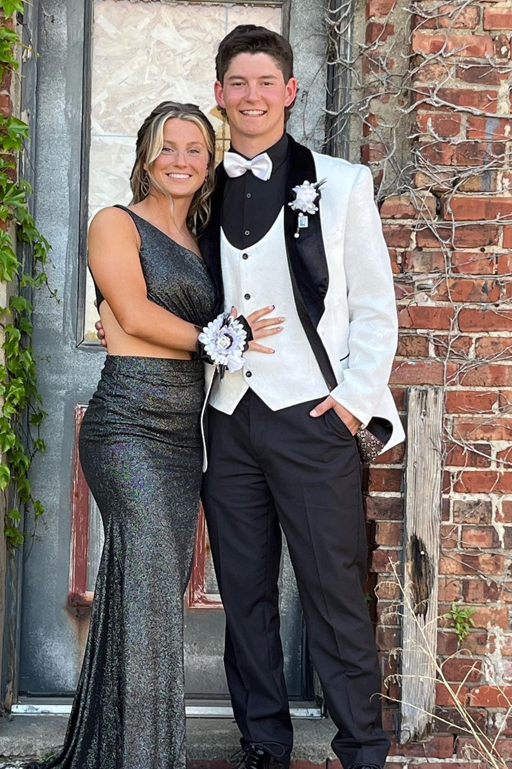 Men's White Jacquard Party Blazer with Shawl Lapel and Single Button