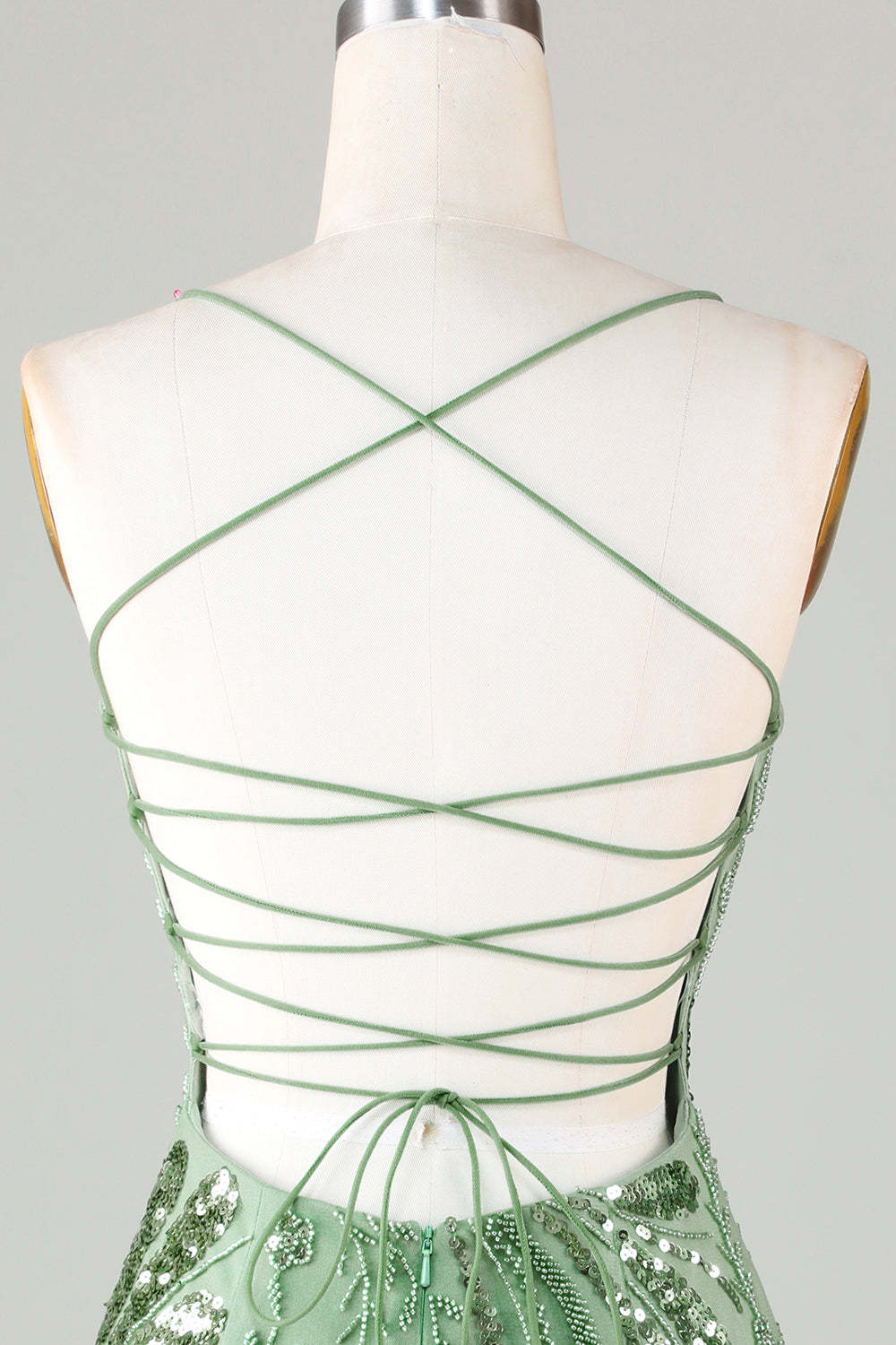 Hot Selling Sheath Spaghetti Straps Green Short Cocktail Dress With Criss Cross Back