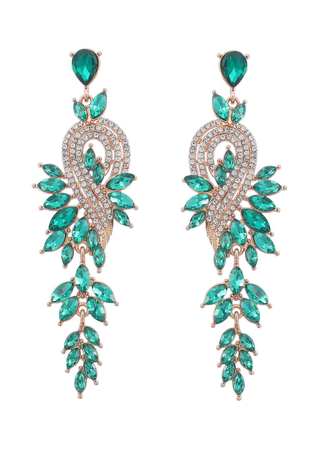 Earrings in Green Featuring Beadings and Rhinestones
