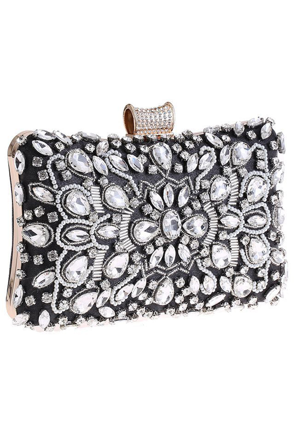 Crystal-Adorned Black Clutch for Parties