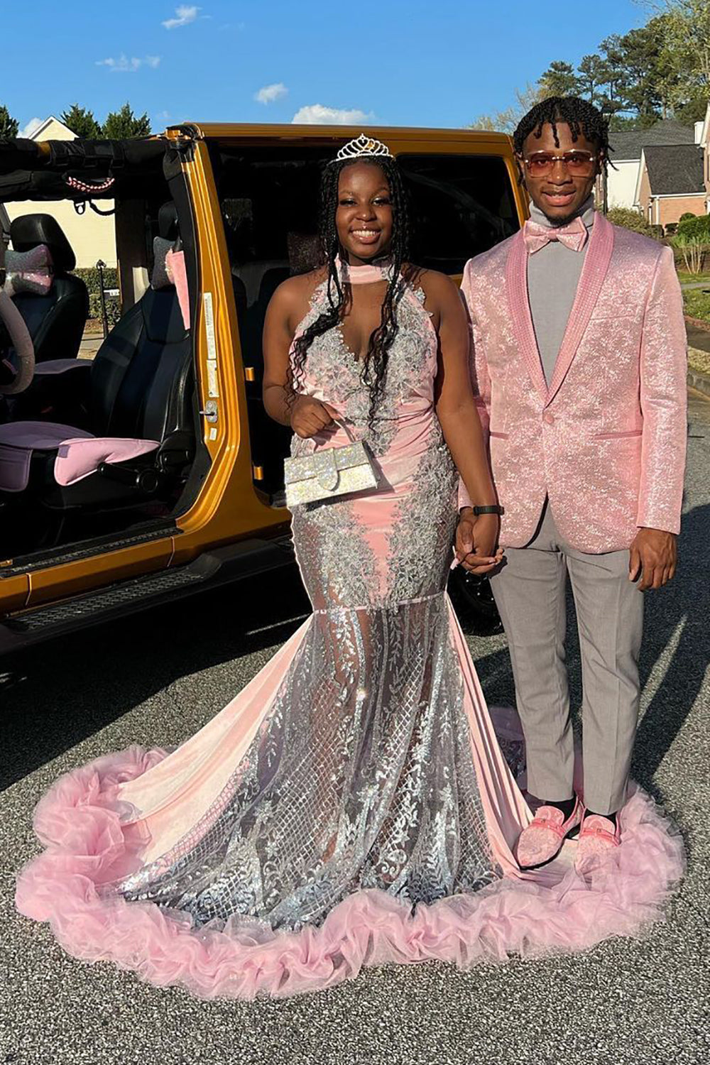 Men's Prom Blazer with Pink Sequins and Shawl Lapel