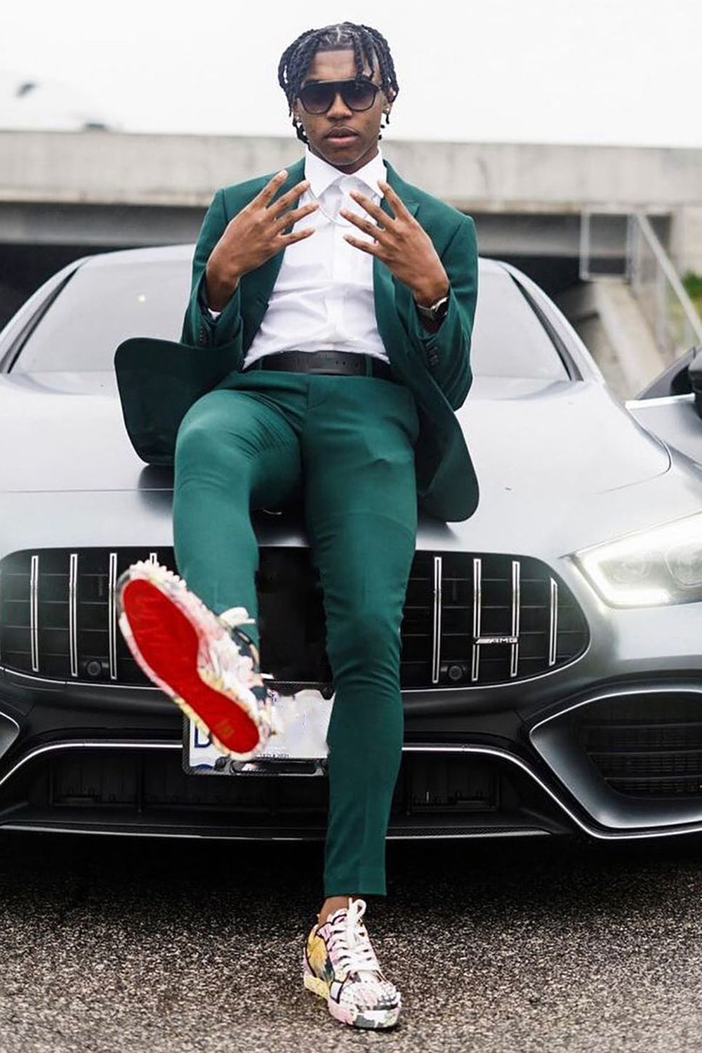 Dark Green Men's Prom Suit with Peak Lapel and Single Breasted Design