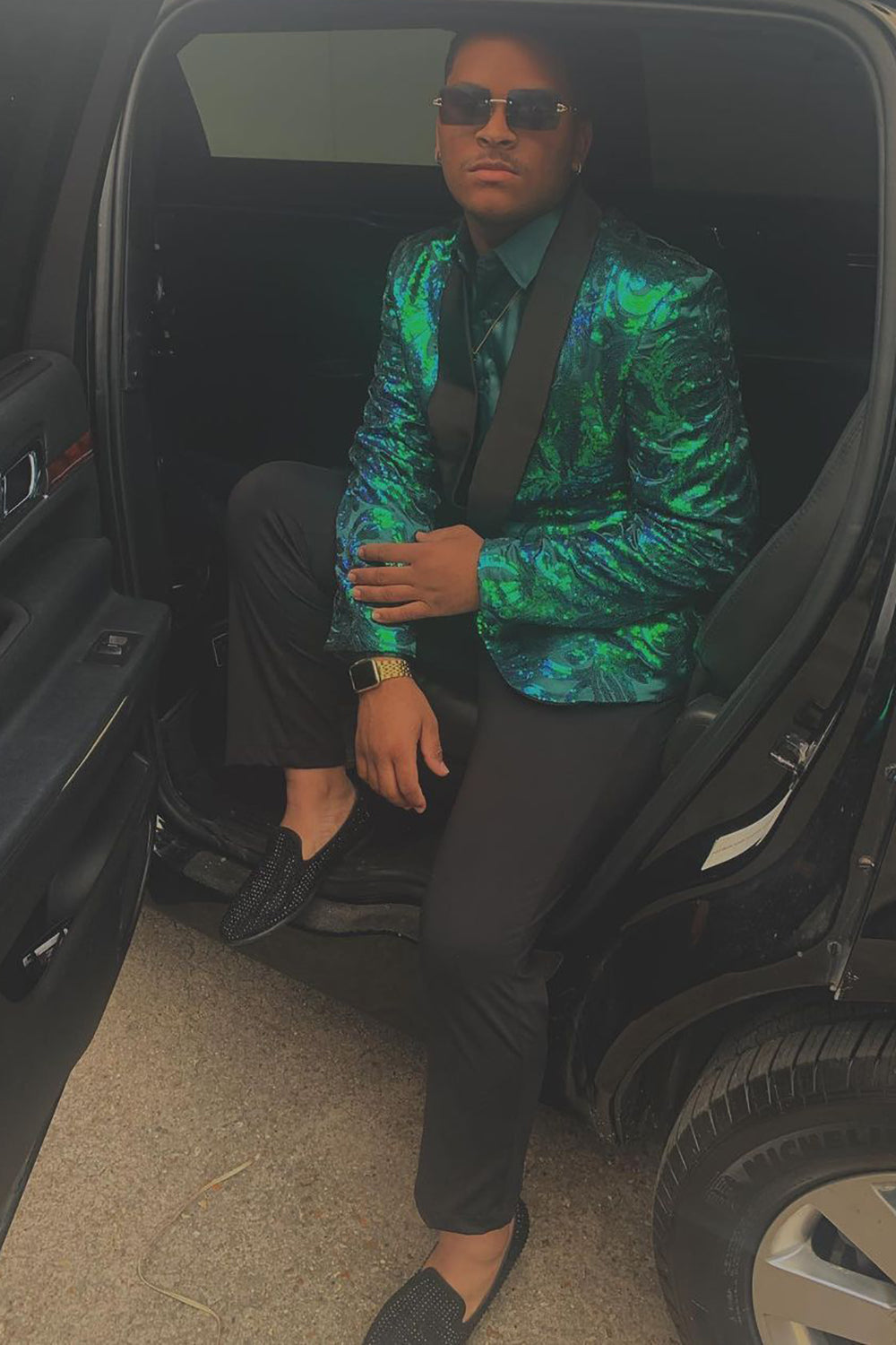 Men's Prom 2 Piece Suits with Dark Green Shawl Lapel