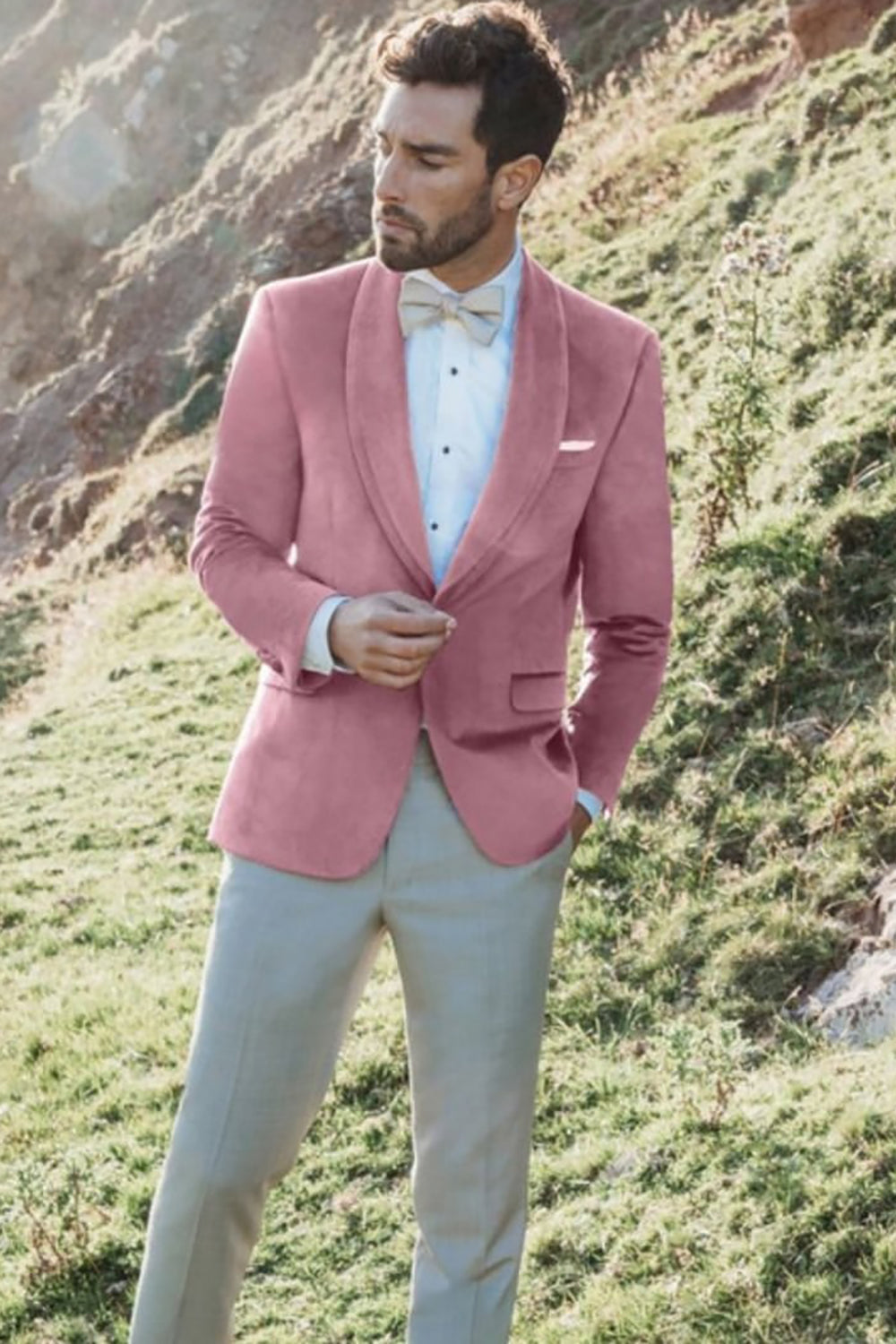Men's Prom Blazer with Blush Shawl Lapel