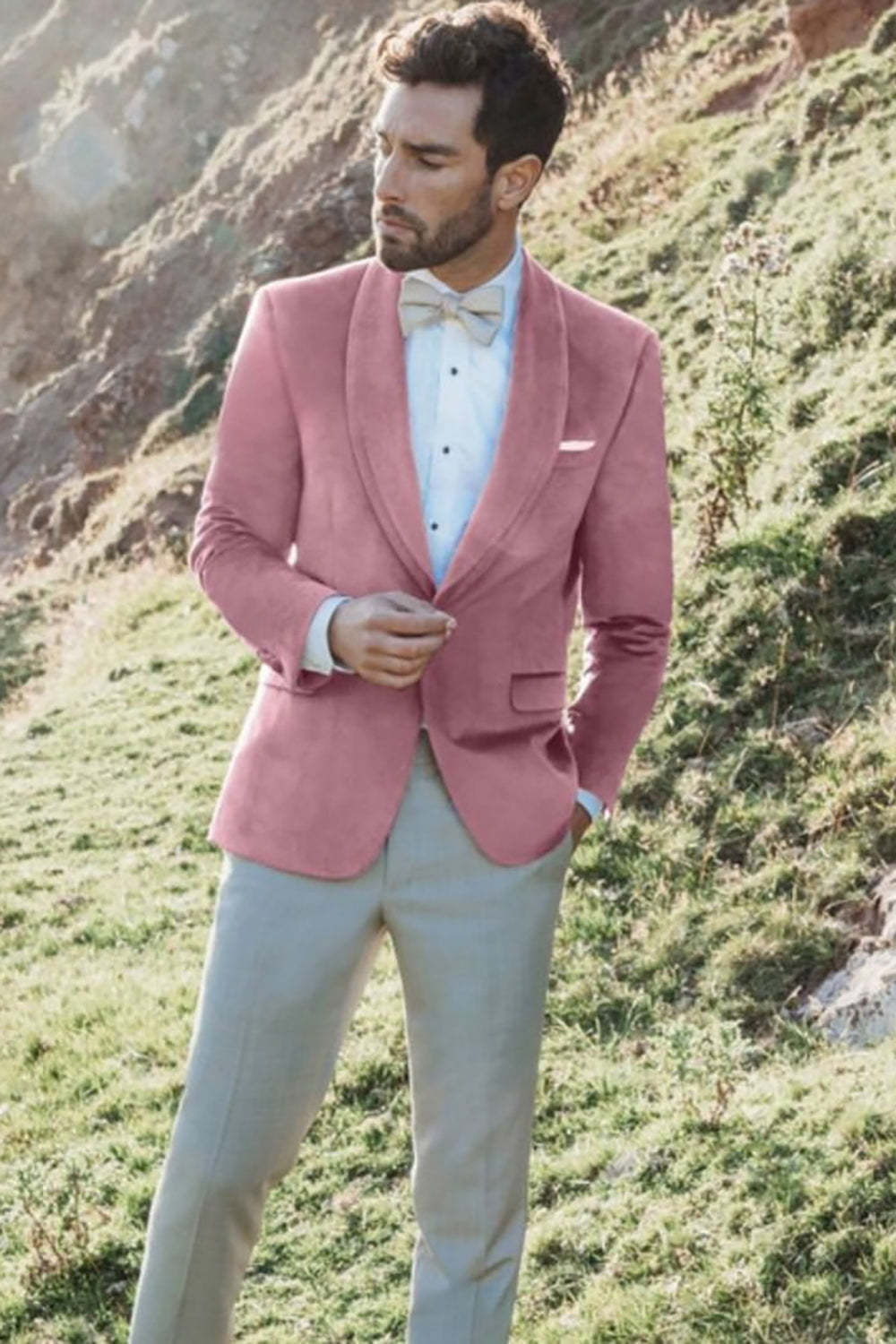 Men's Prom Blazer with Blush Shawl Lapel