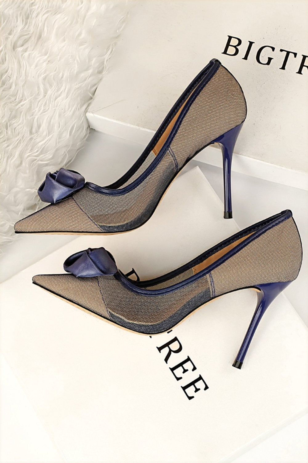 Satin Rose Stiletto Heels with Mesh Hollow Design