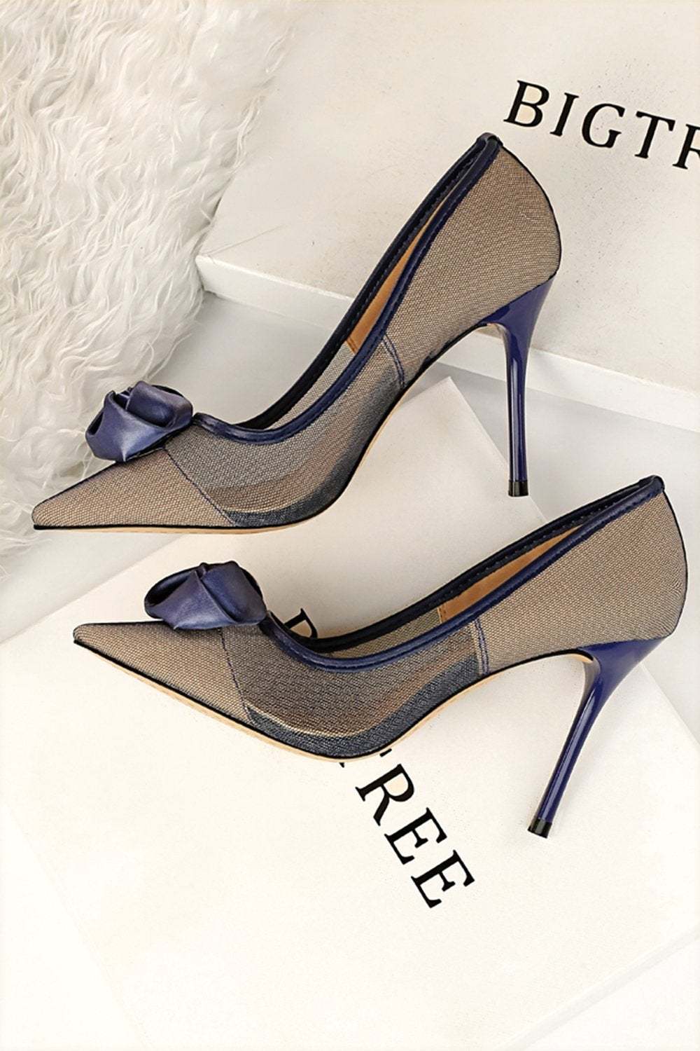 Satin Rose Stiletto Heels with Mesh Hollow Design