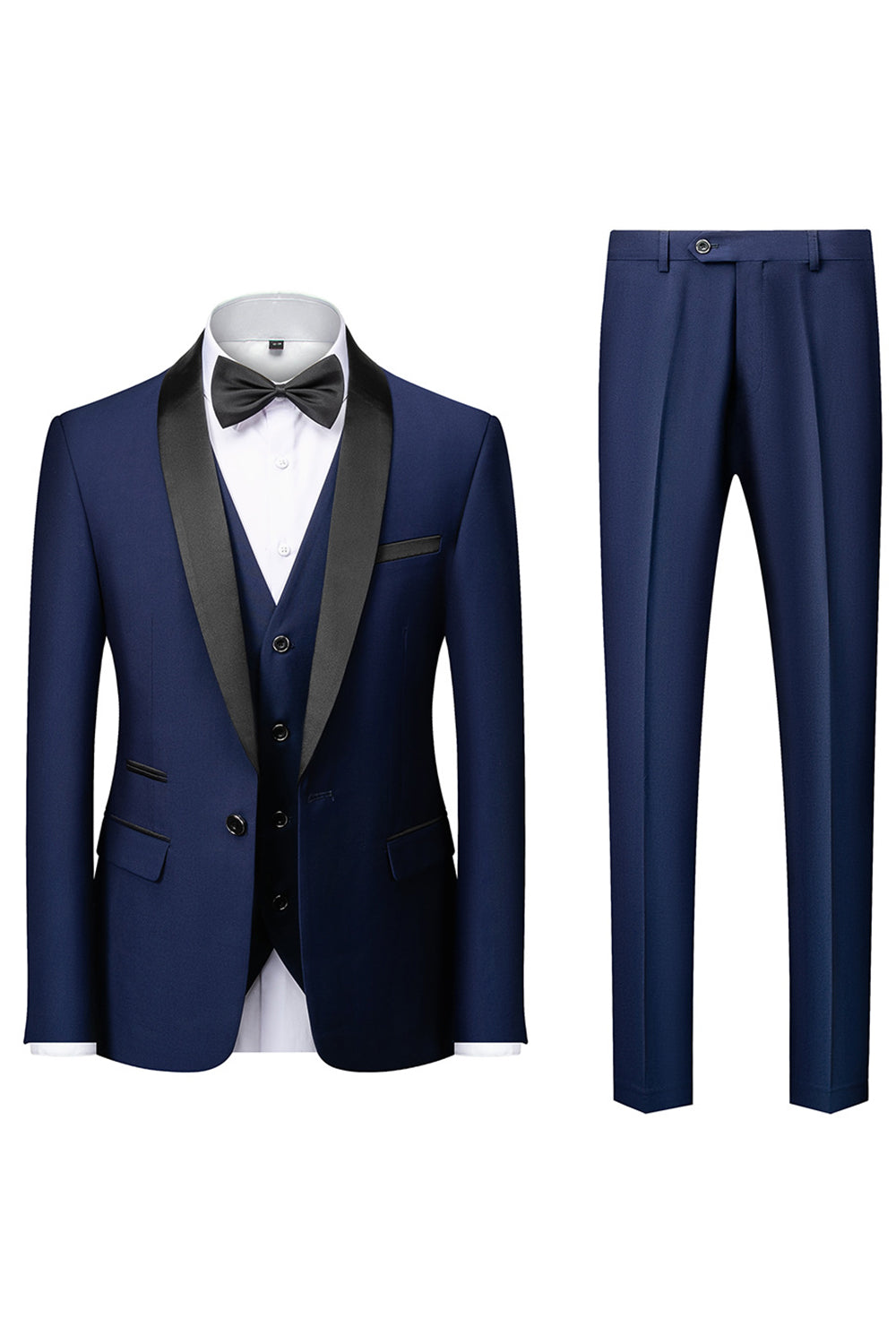 Three-Piece Men's Suit with Black Shawl Lapel