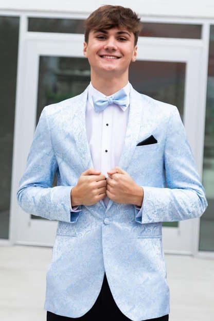 Men's Prom Blazer with Light Blue Shawl Lapel