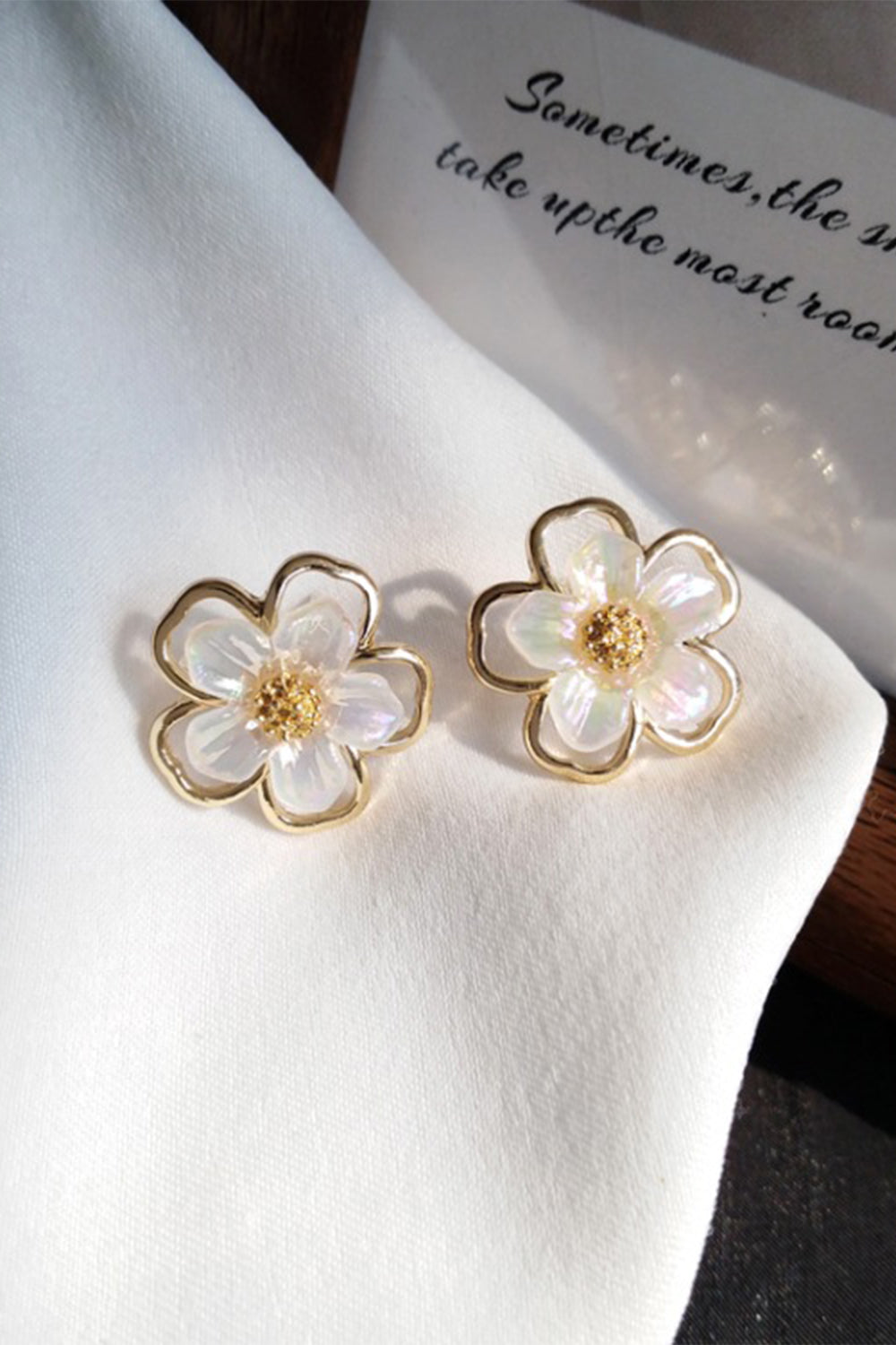 Earrings with White Floral Design