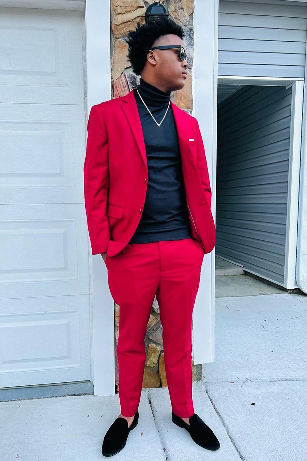 Men's Prom Suits with Red Notched Lapel in 2 Pieces