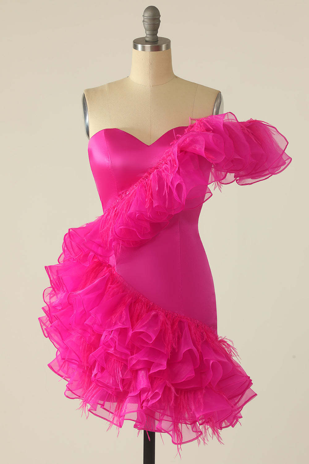 Fuchsia Sweetheart Short Cocktail Dress With Ruffles
