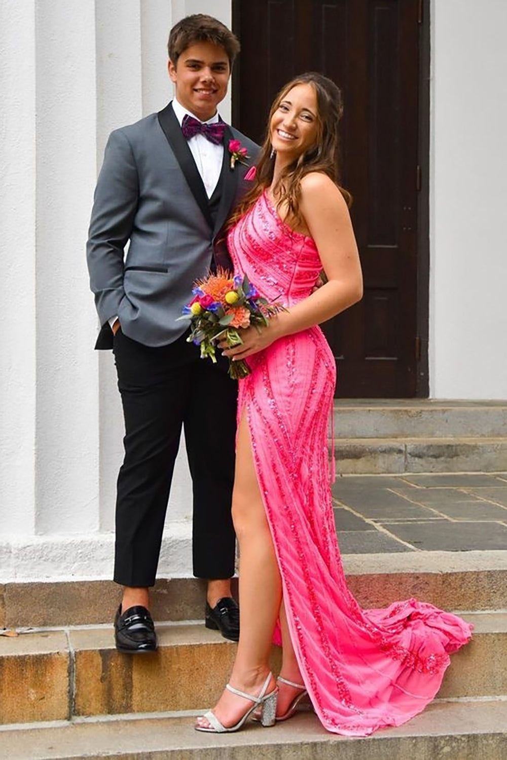 Dark Grey Men's Party Suits with Shawl Lapel and One Button