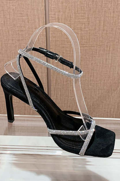 Open Toe Rhinestone Heeled Sandal Pump