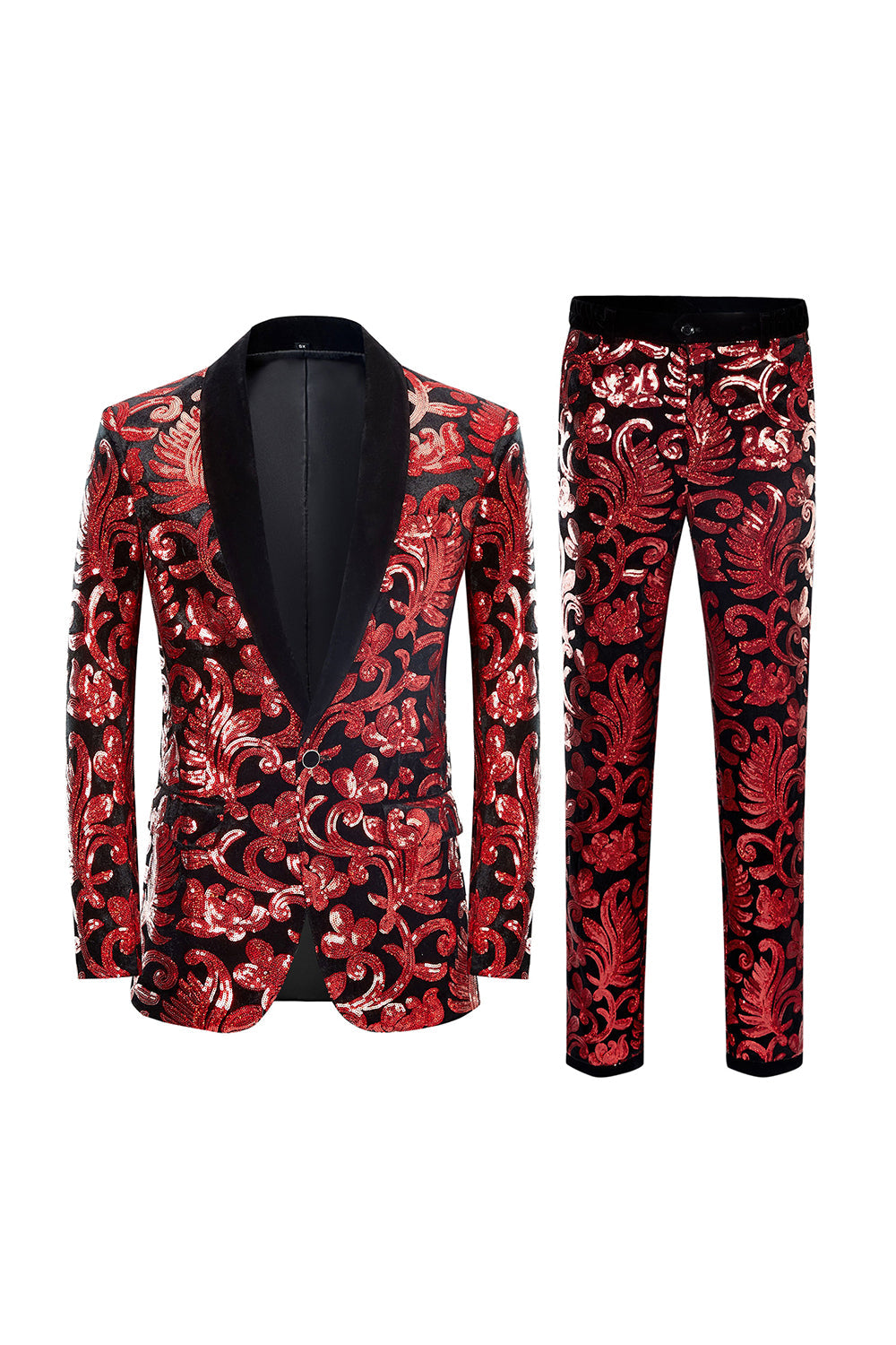 Men's 2-Piece Suits with Shawl Lapel One Button and Red Sequins